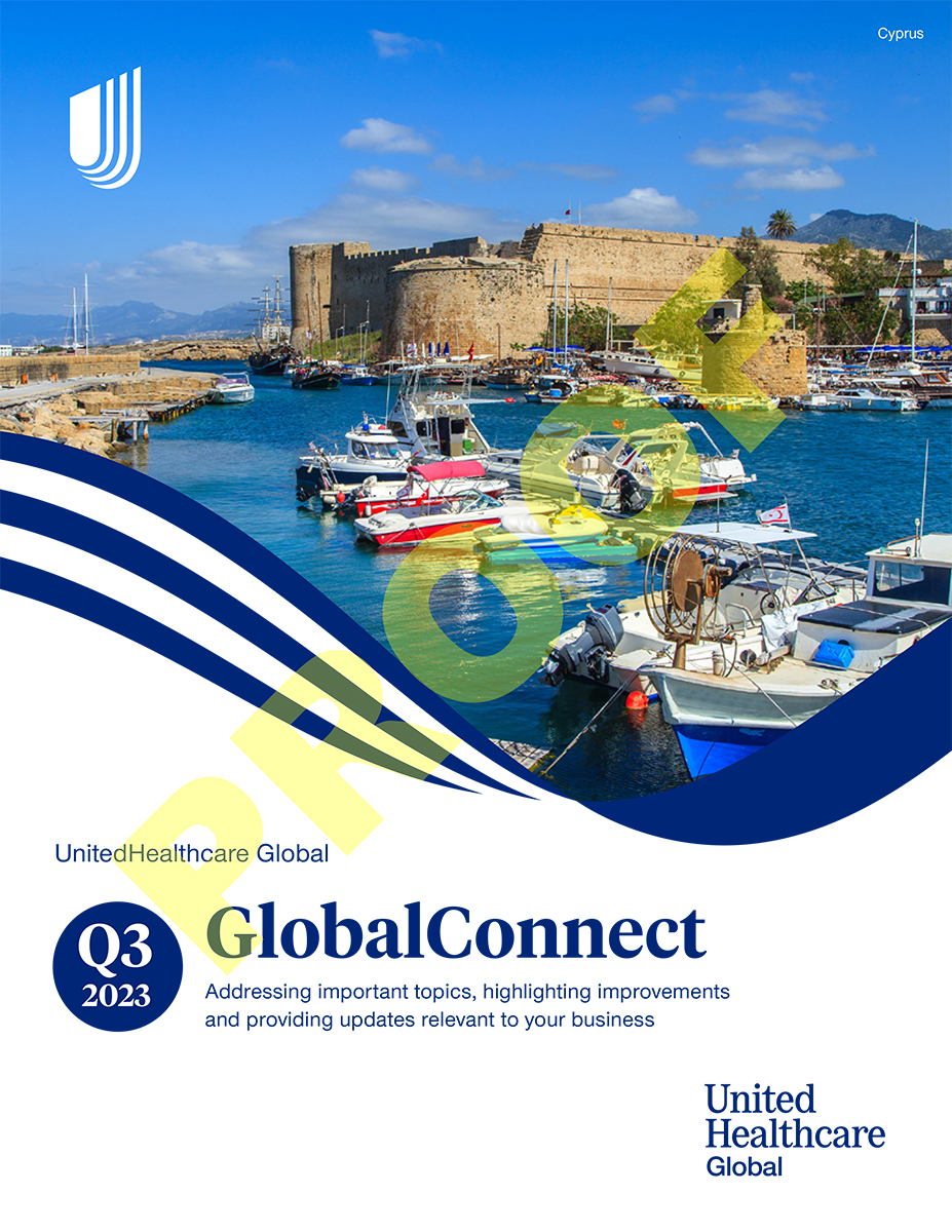 Quarterly newsletter cover image with a photo of Cyprus